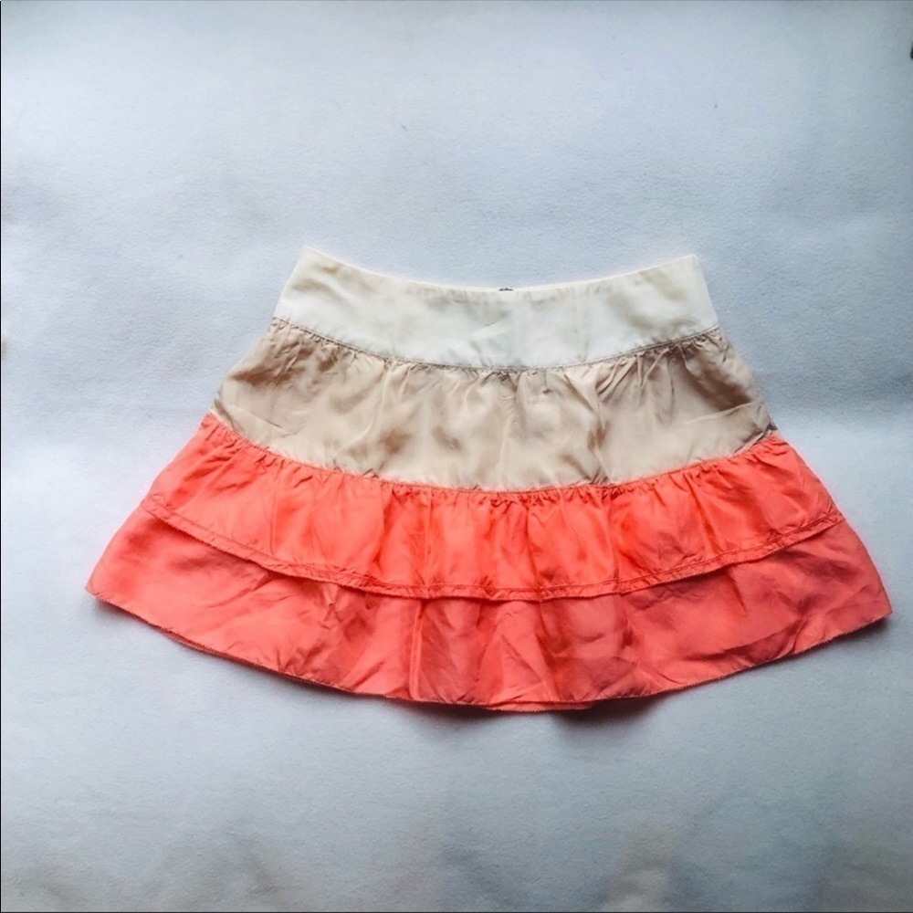 See By Chloe 100% Silk Ruffled mini Skirt orange beige cream